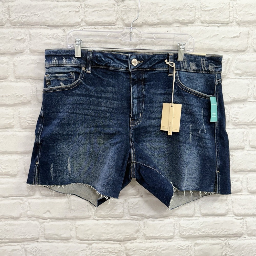 Maurices Kancan Denim Shorts Womens Plus Sz 18 High Rise Frayed Hem Stretch Blue